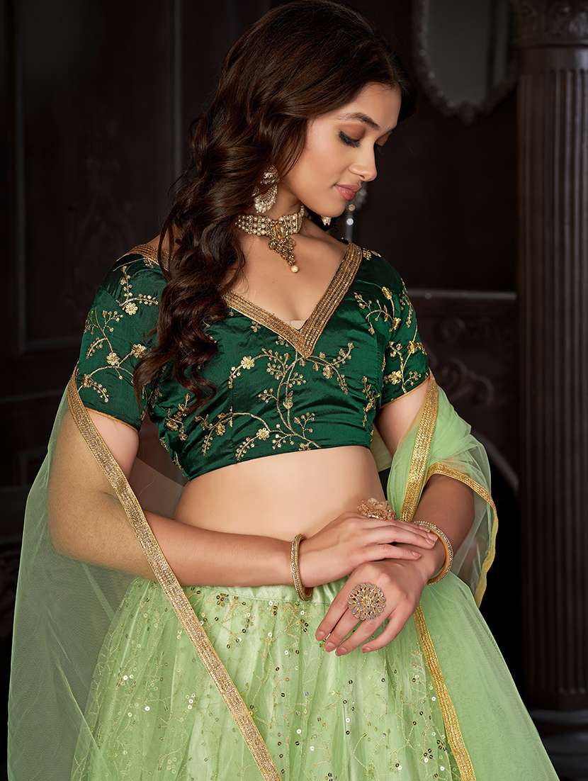 women solid with work semi stitched flared lehenga - 22260702 -  Standard Image - 3