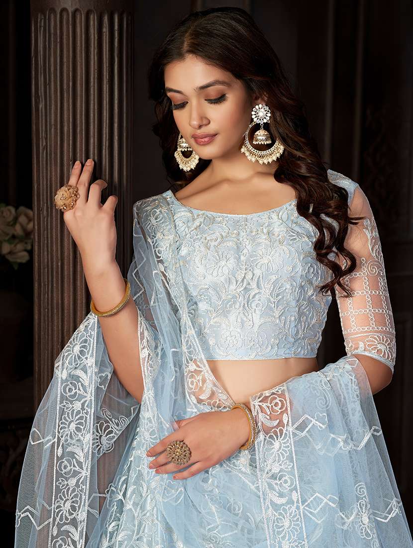 women solid with work semi stitched flared lehenga - 22260703 -  Standard Image - 3