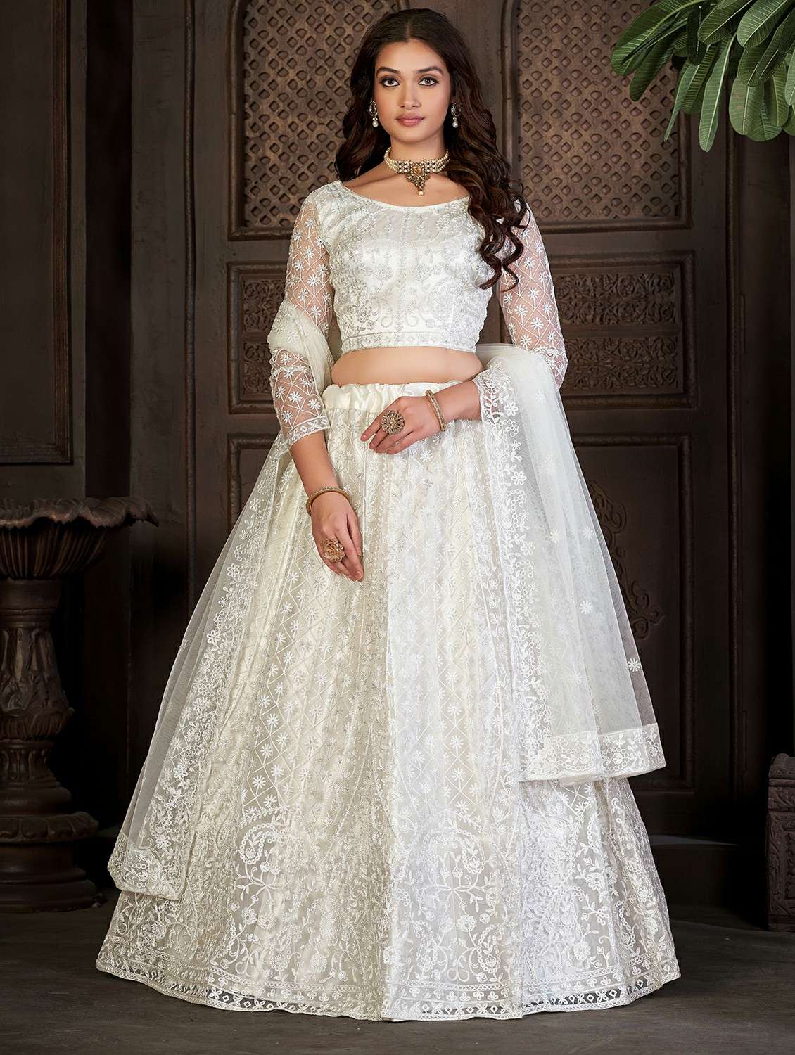 women solid with work semi stitched flared lehenga