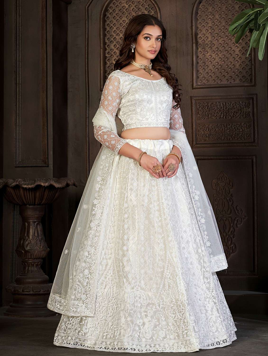 women solid with work semi stitched flared lehenga - 22260705 -  Standard Image - 3