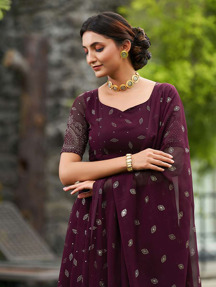 women solid with work semi stitched flared lehenga - 22260707 -  Standard Image - 3