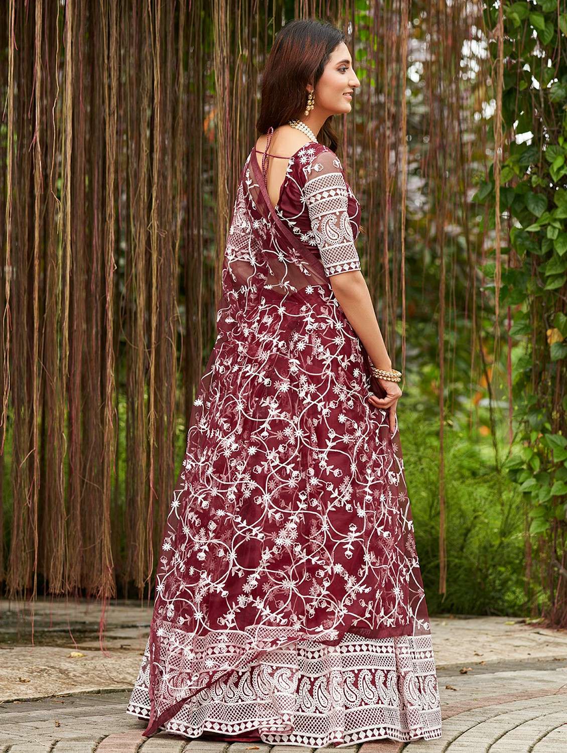 women solid with work semi stitched flared lehenga - 22260709 -  Standard Image - 3