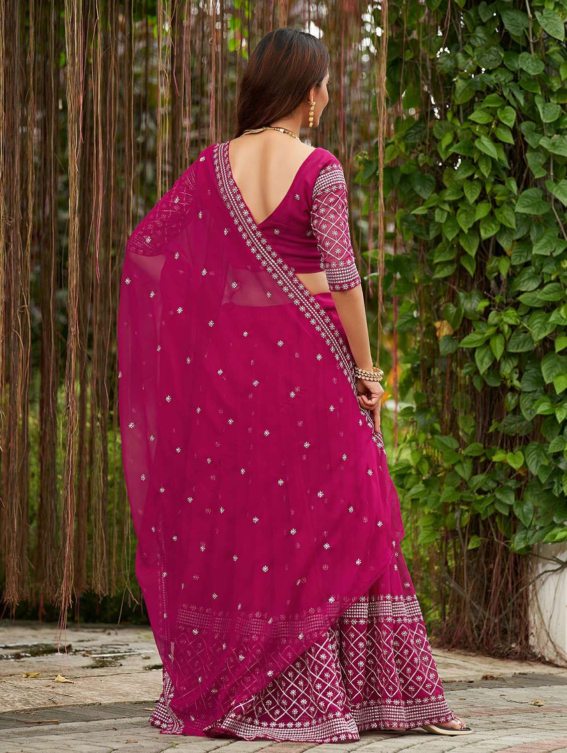 women solid with work semi stitched flared lehenga - 22260710 -  Standard Image - 3