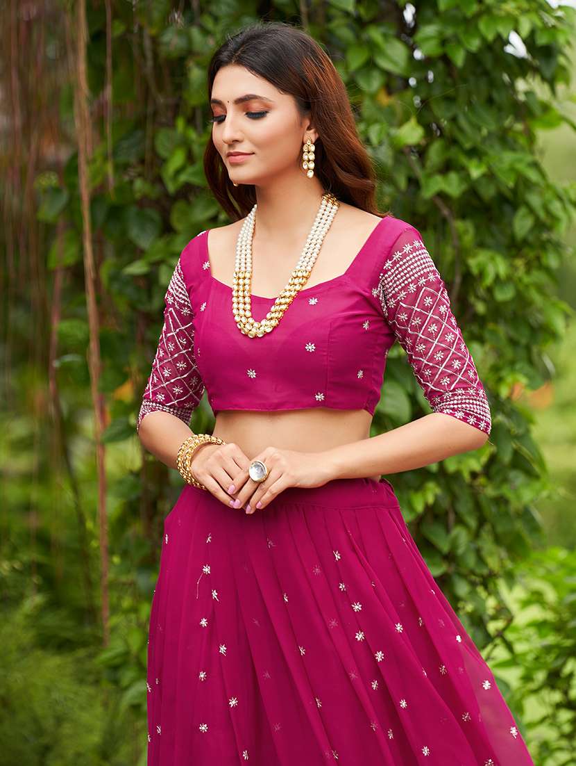 women solid with work semi stitched flared lehenga - 22260710 -  Standard Image - 5