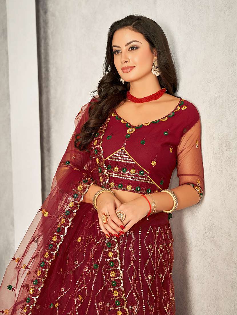 women solid with work semi stitched flared lehenga - 22260711 -  Standard Image - 3