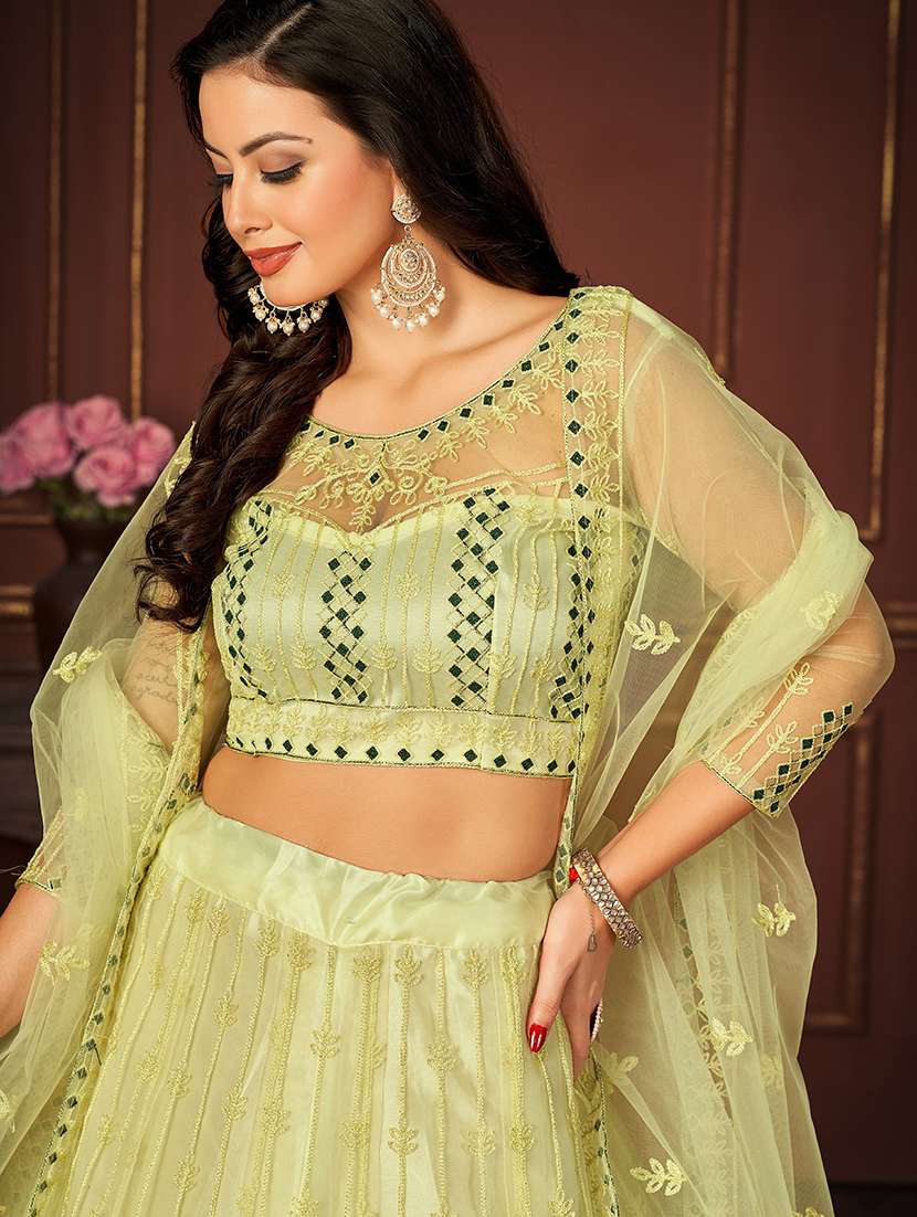 women solid with work semi stitched flared lehenga - 22260713 -  Standard Image - 3