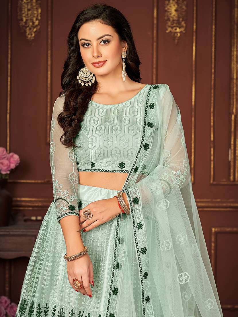 women solid with work semi stitched flared lehenga - 22260714 -  Standard Image - 3