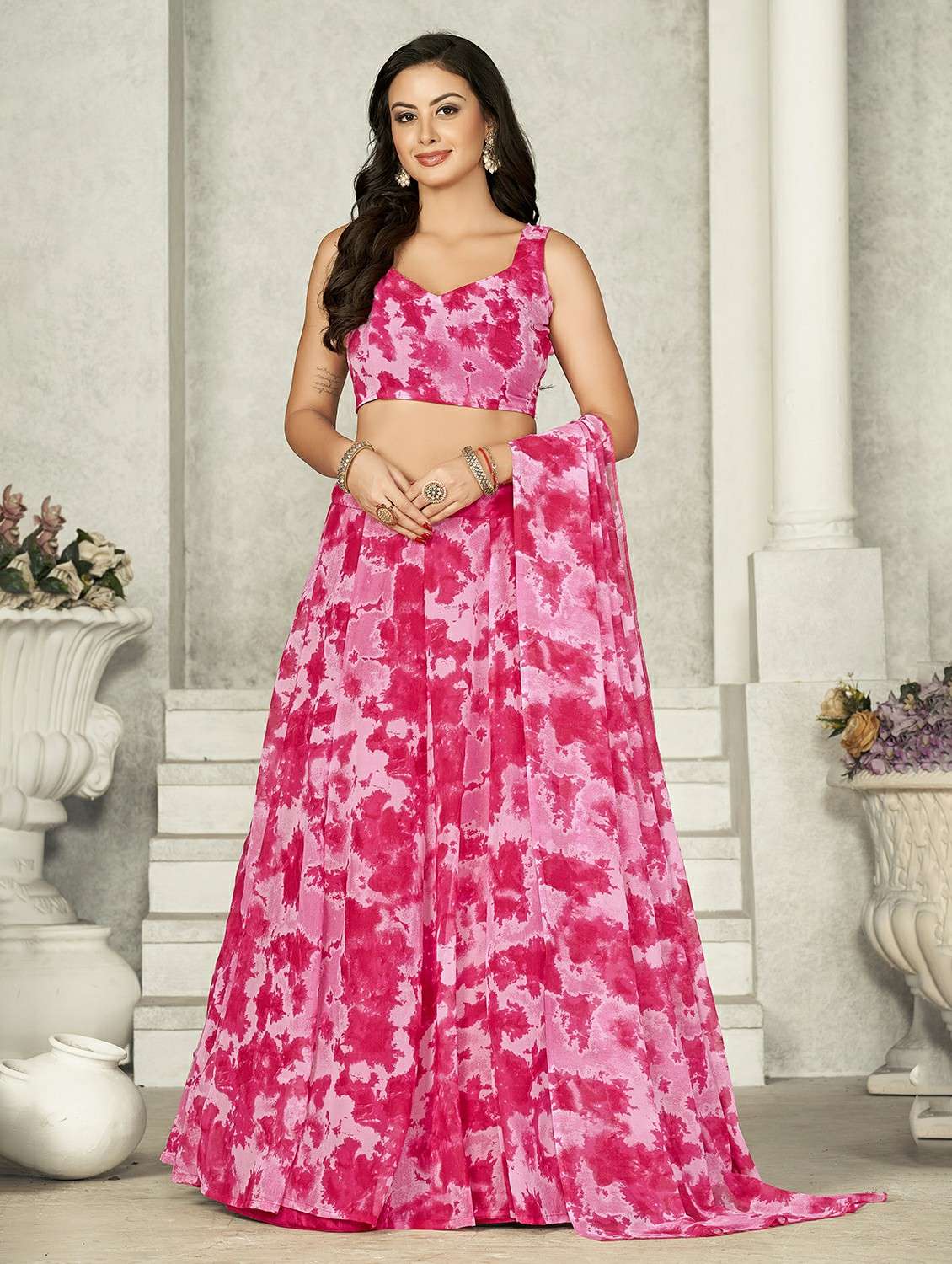 women floral semi stitched flared lehenga