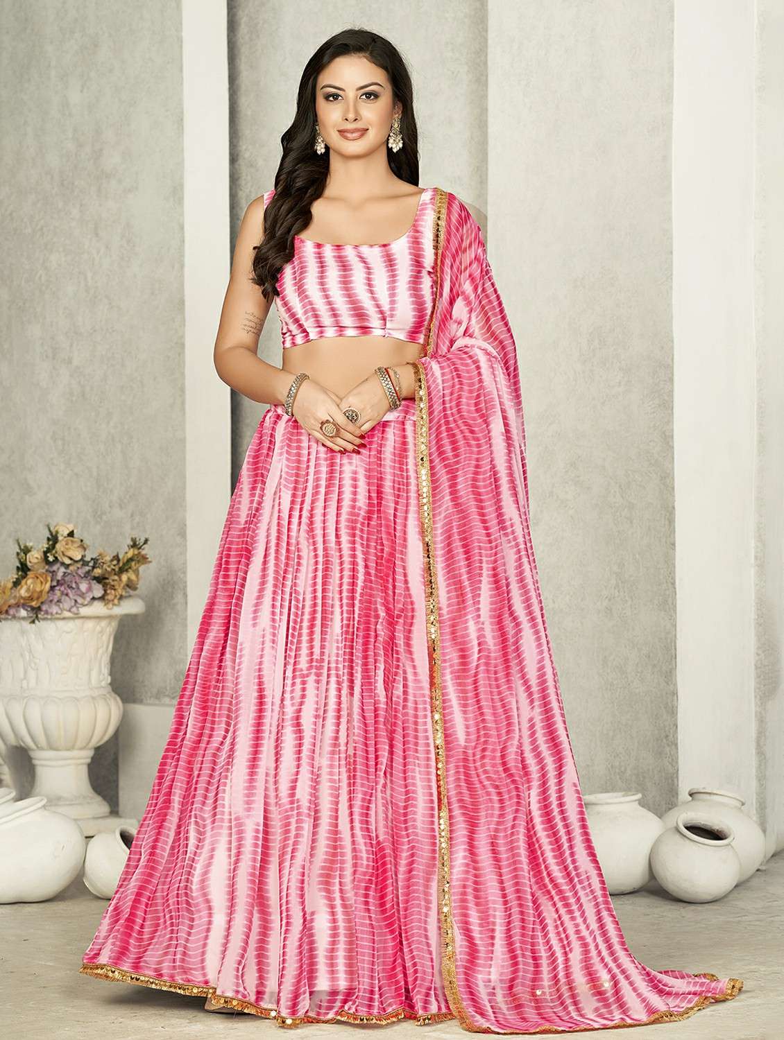 women shibori printed semi stitched flared lehenga