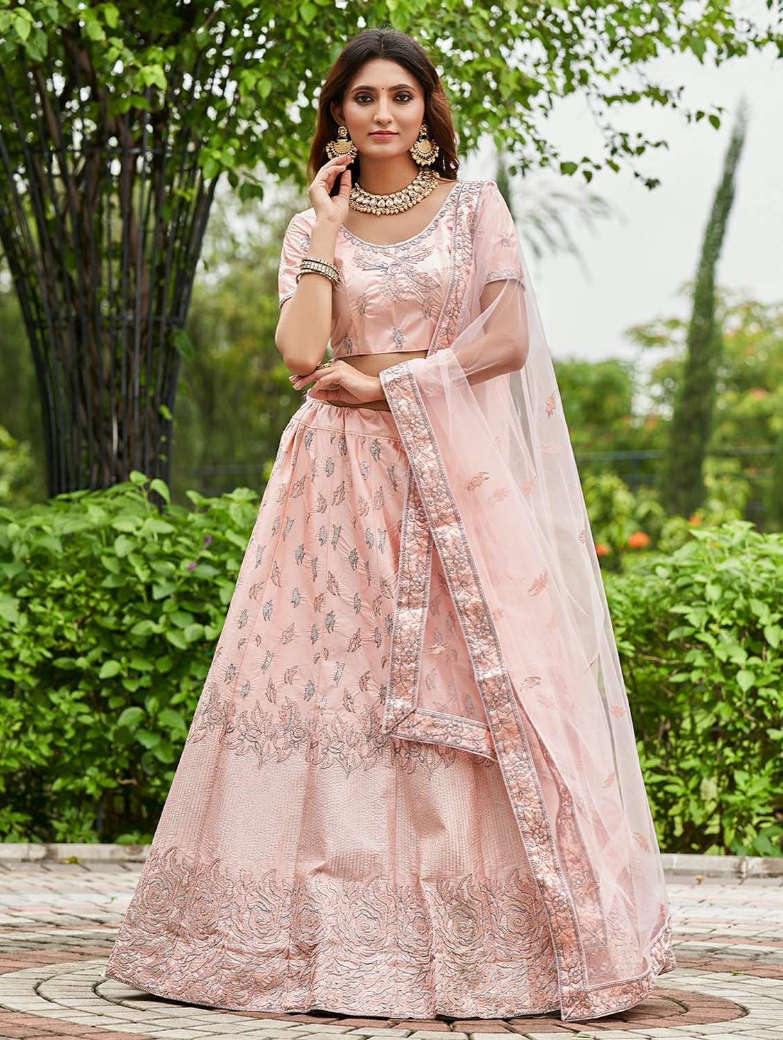 women solid with work semi stitched flared lehenga