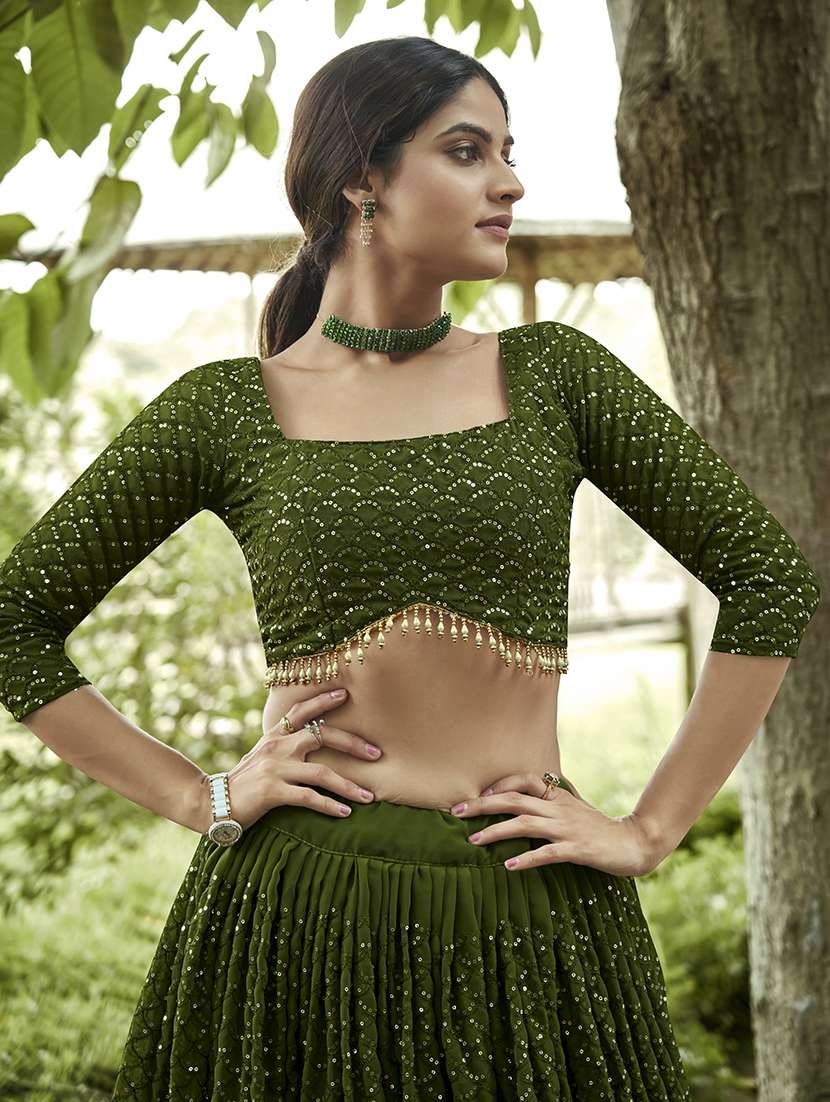 women solid with work semi stitched flared lehenga - 22260727 -  Standard Image - 3