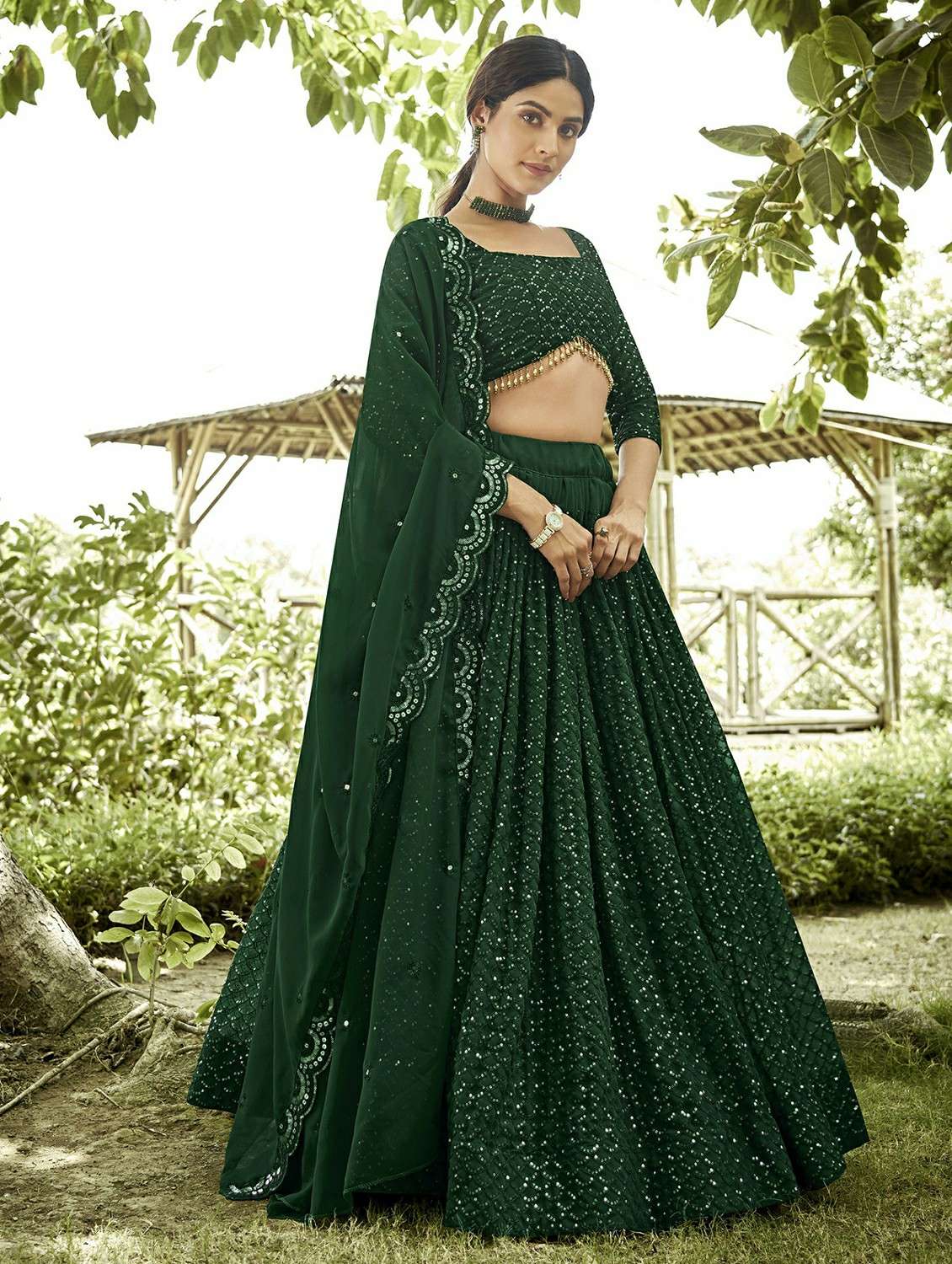 women solid with work semi stitched flared lehenga