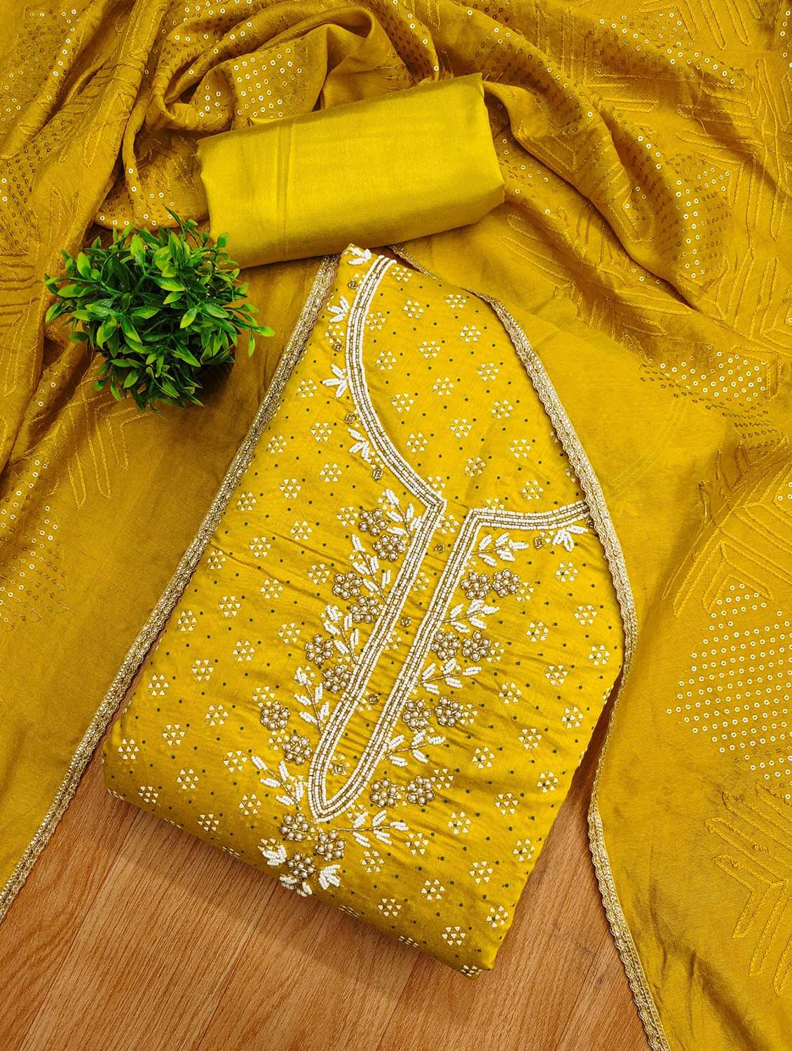 women printed embroidered unstitched suit set