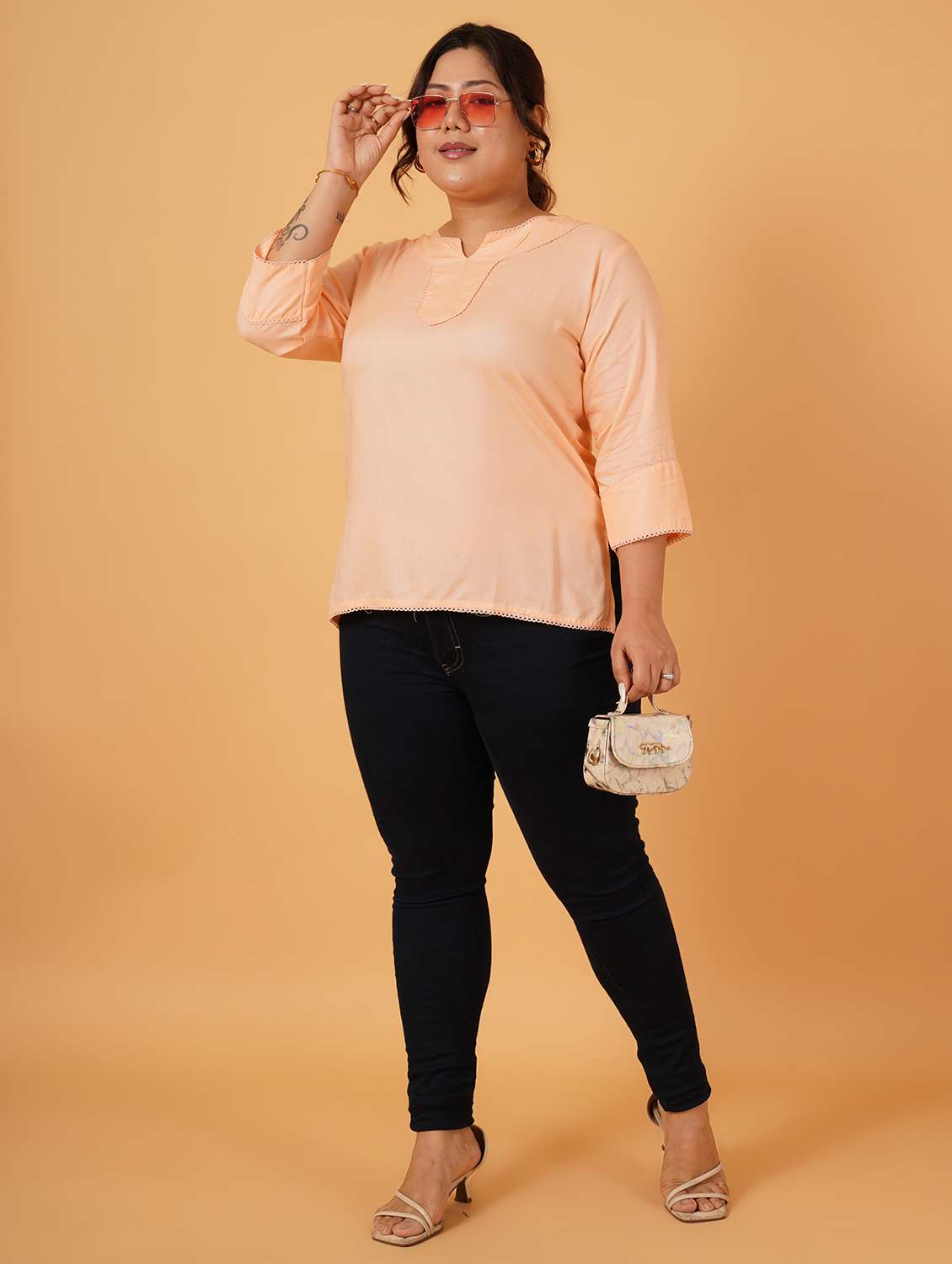 women plus size solid three quarter sleeve top - 22260740 -  Standard Image - 3