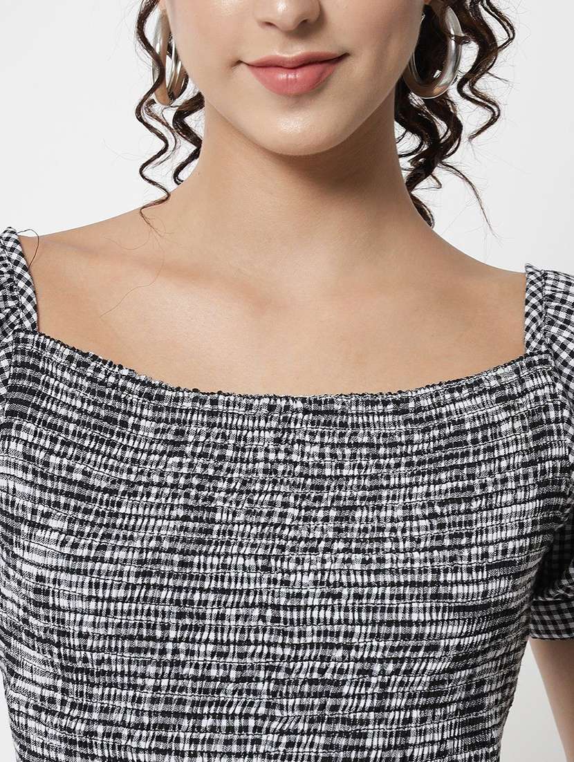 women checkered puff sleeve peplum top - 22260741 -  Standard Image - 5