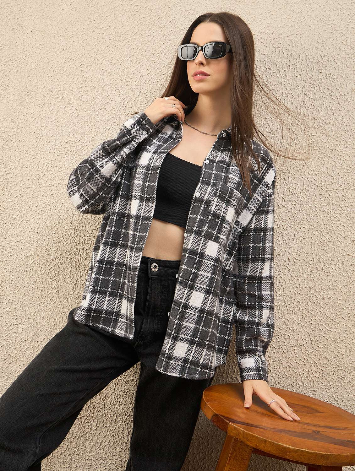 women collared long sleeve oversized shirt