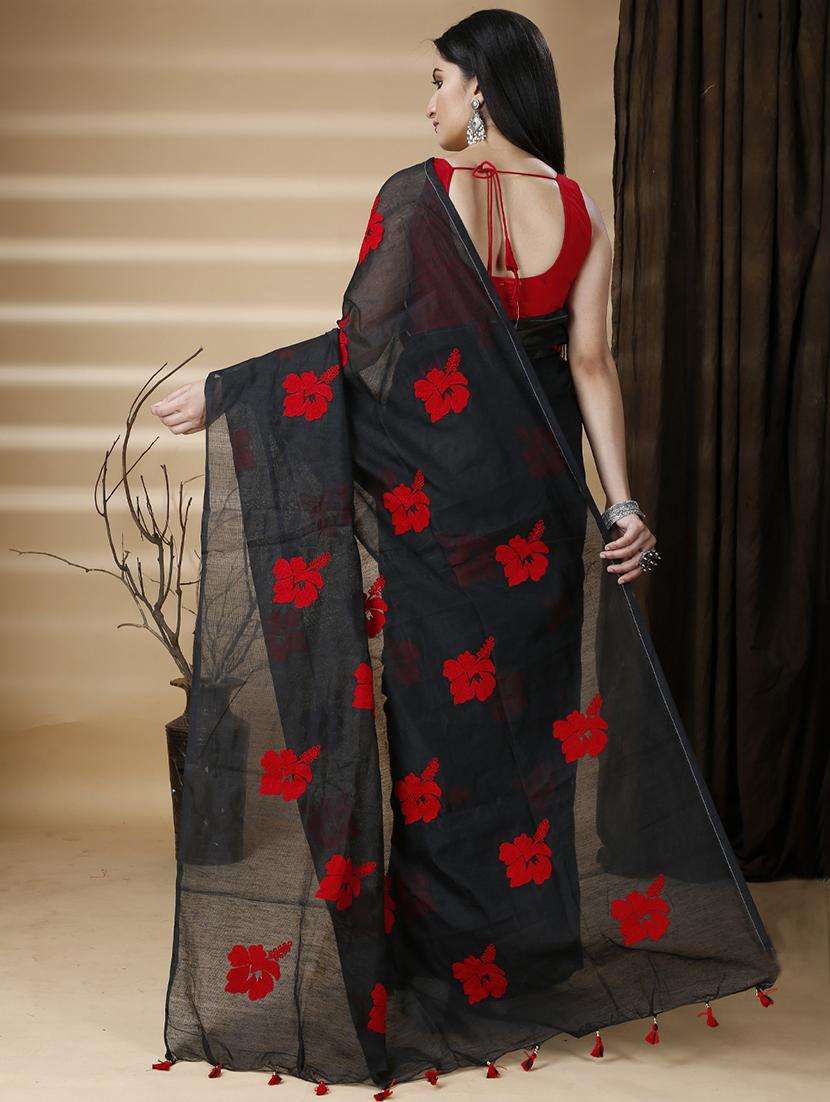 women solid with work handloom saree - 22260901 -  Standard Image - 3