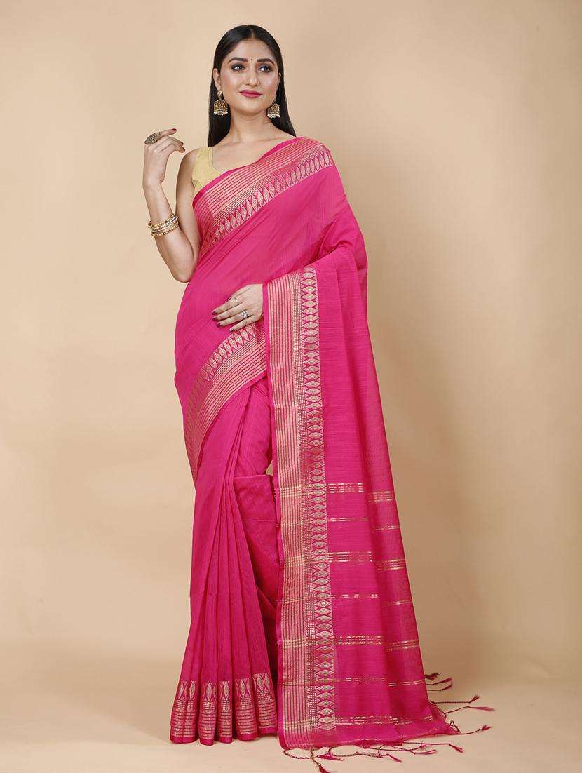 women solid with bordered saree