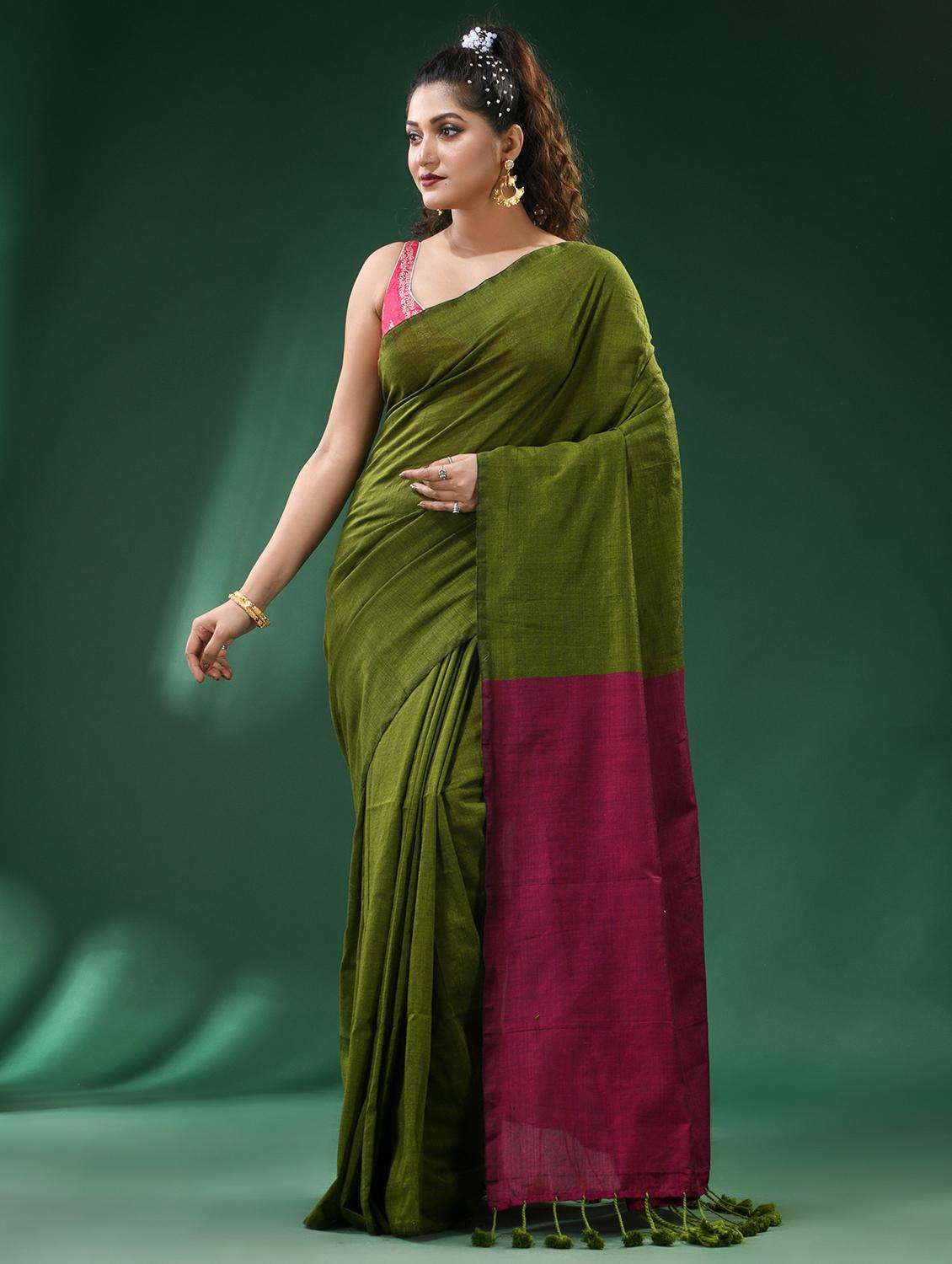 women solid handloom saree - 22260992 -  Standard Image - 3