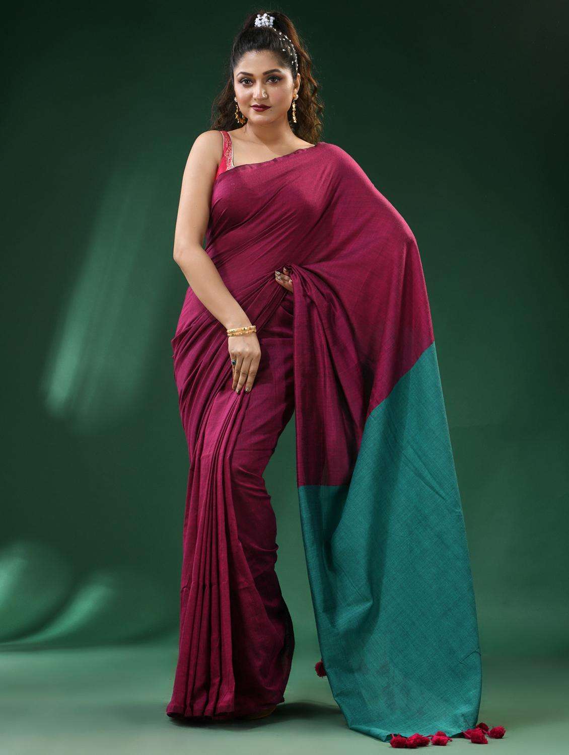 women solid handloom saree
