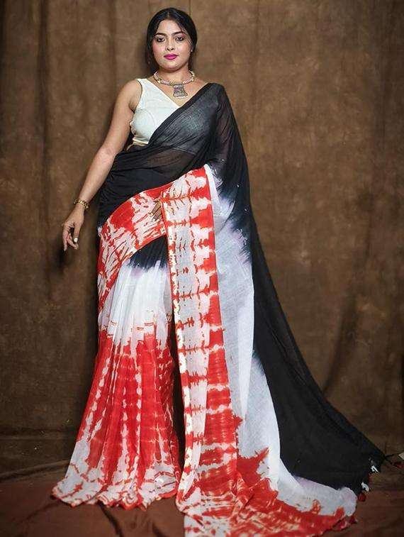 women tie & dye printed handloom saree