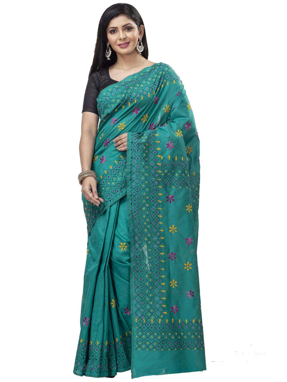 women solid with work handloom saree