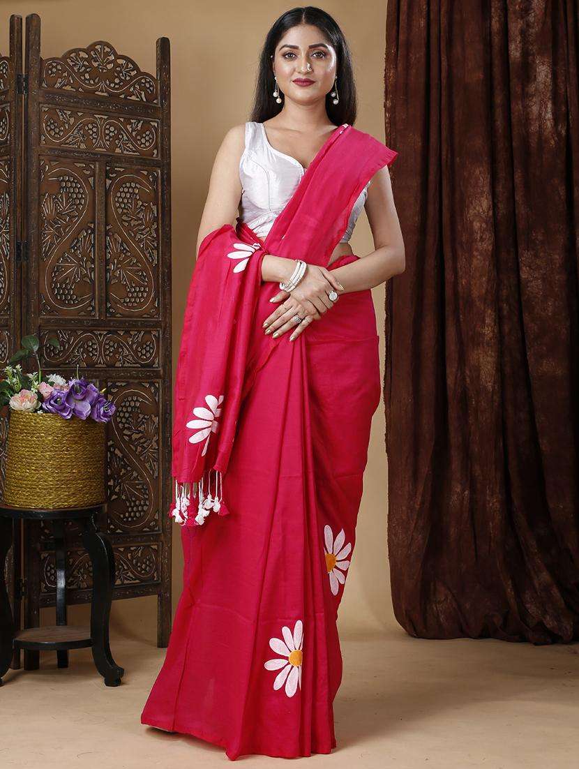 women solid with work handloom saree - 22261119 -  Standard Image - 3