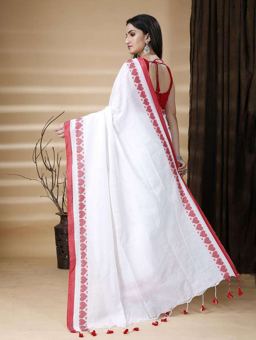 women solid with bordered handloom saree - 22261155 -  Standard Image - 3