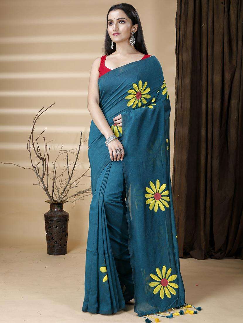 women solid with work handloom saree