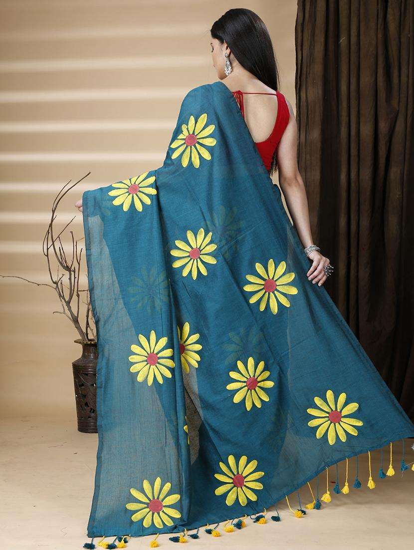 women solid with work handloom saree - 22261195 -  Standard Image - 3