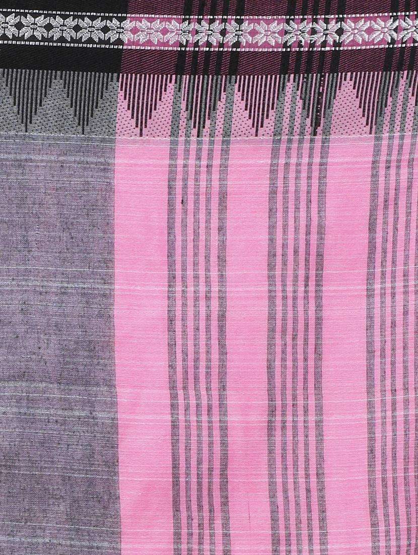 women solid with bordered handloom saree - 22261227 -  Standard Image - 3