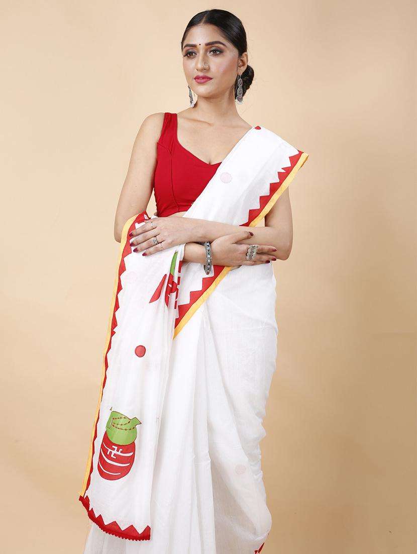 women solid with work handloom saree - 22261260 -  Standard Image - 3