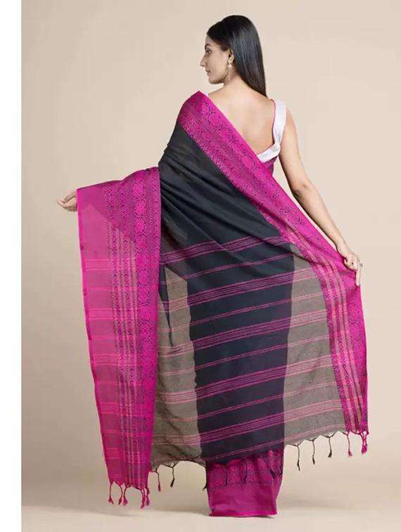 women solid with bordered handloom saree with blouse - 22261271 -  Standard Image - 3