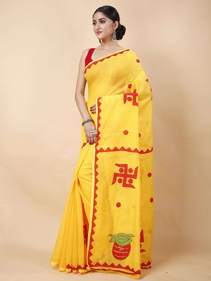 women solid with work handloom saree