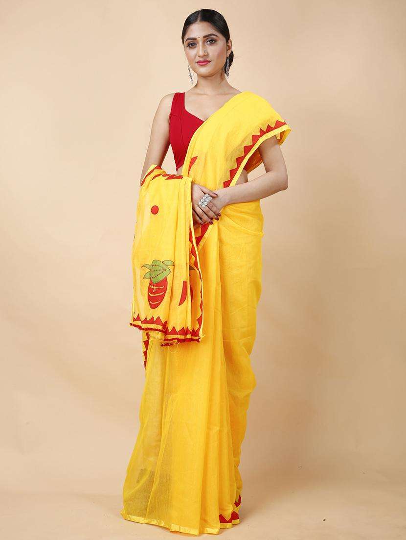 women solid with work handloom saree - 22261324 -  Standard Image - 3