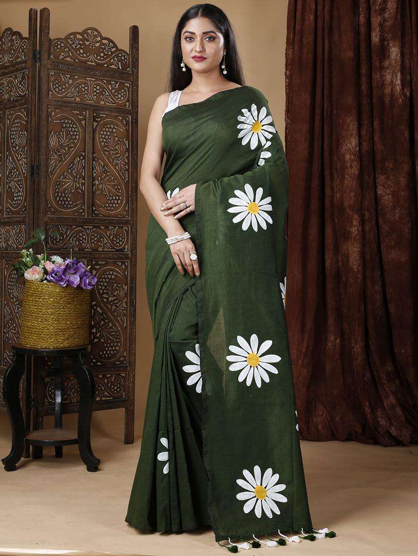 women solid with work handloom saree