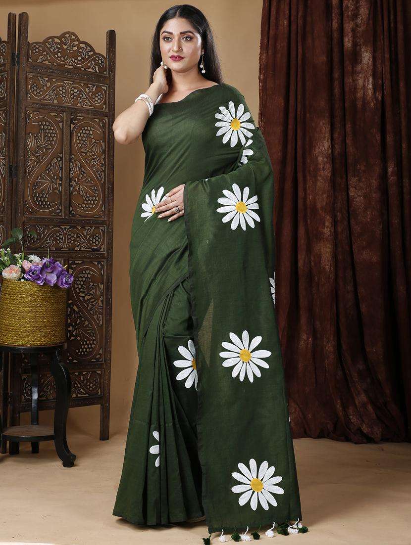 women solid with work handloom saree - 22261345 -  Standard Image - 3