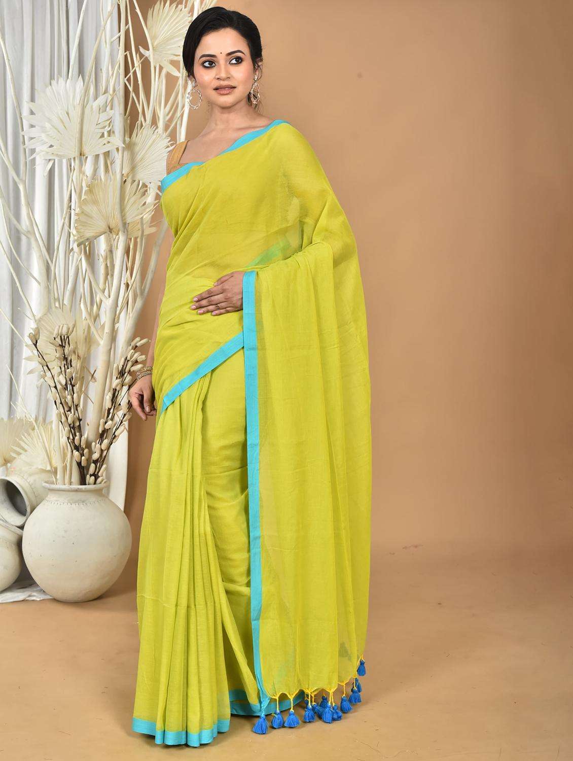 women solid handloom saree with blouse