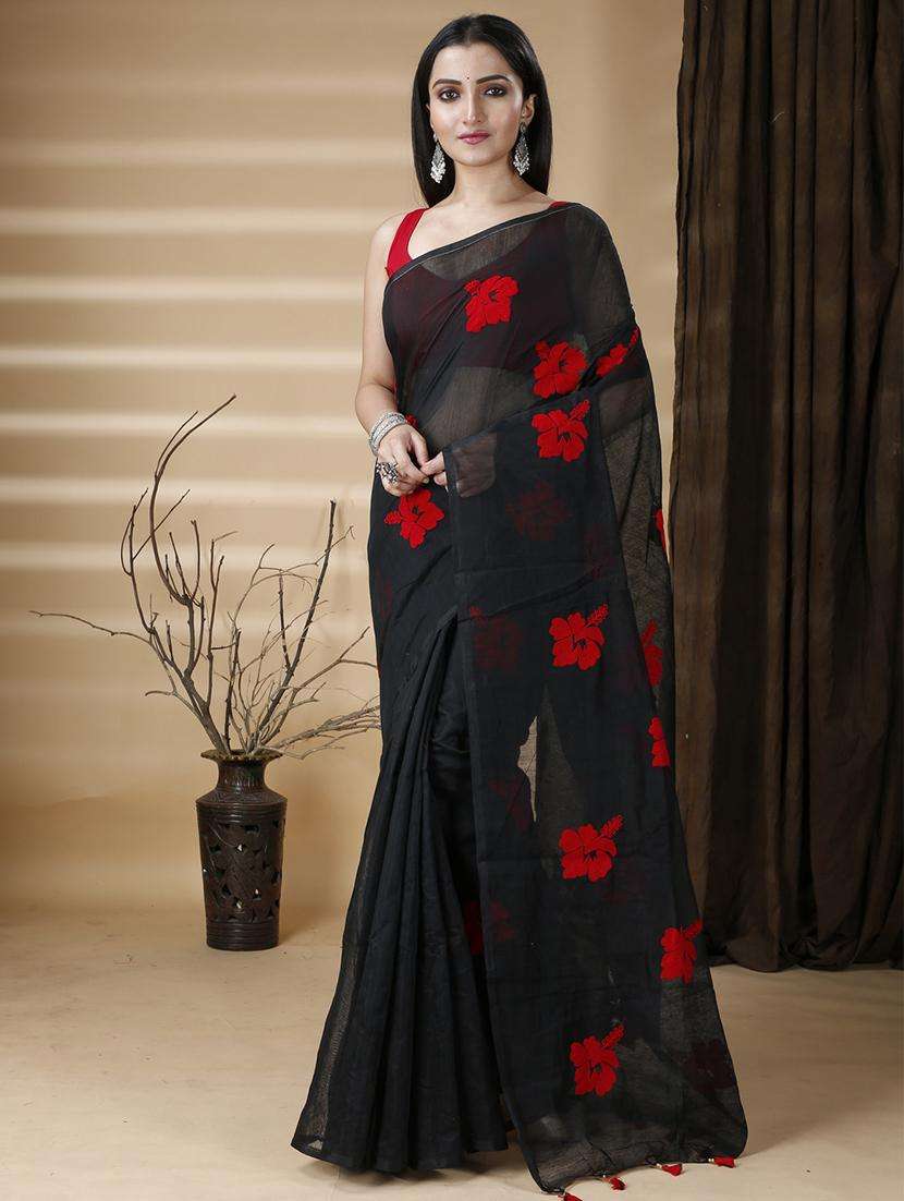 women solid with work handloom saree