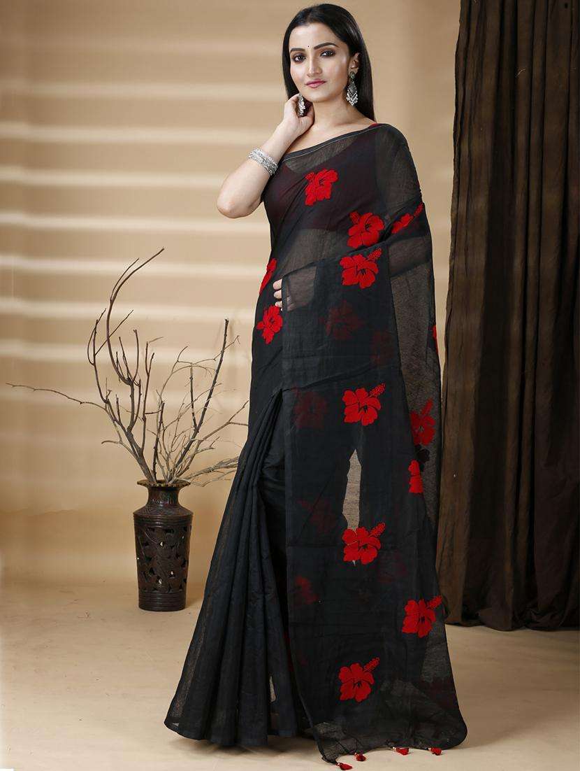 women solid with work handloom saree - 22261409 -  Standard Image - 3