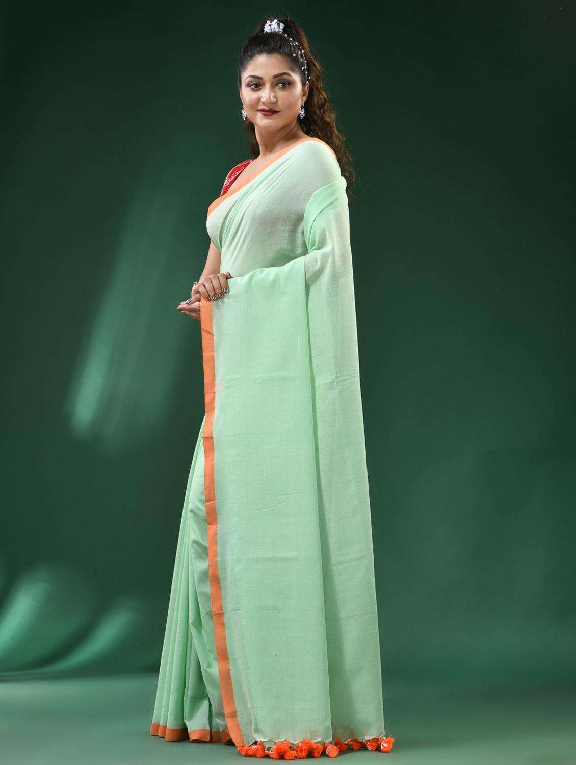 women solid handloom saree with blouse - 22261474 -  Standard Image - 3