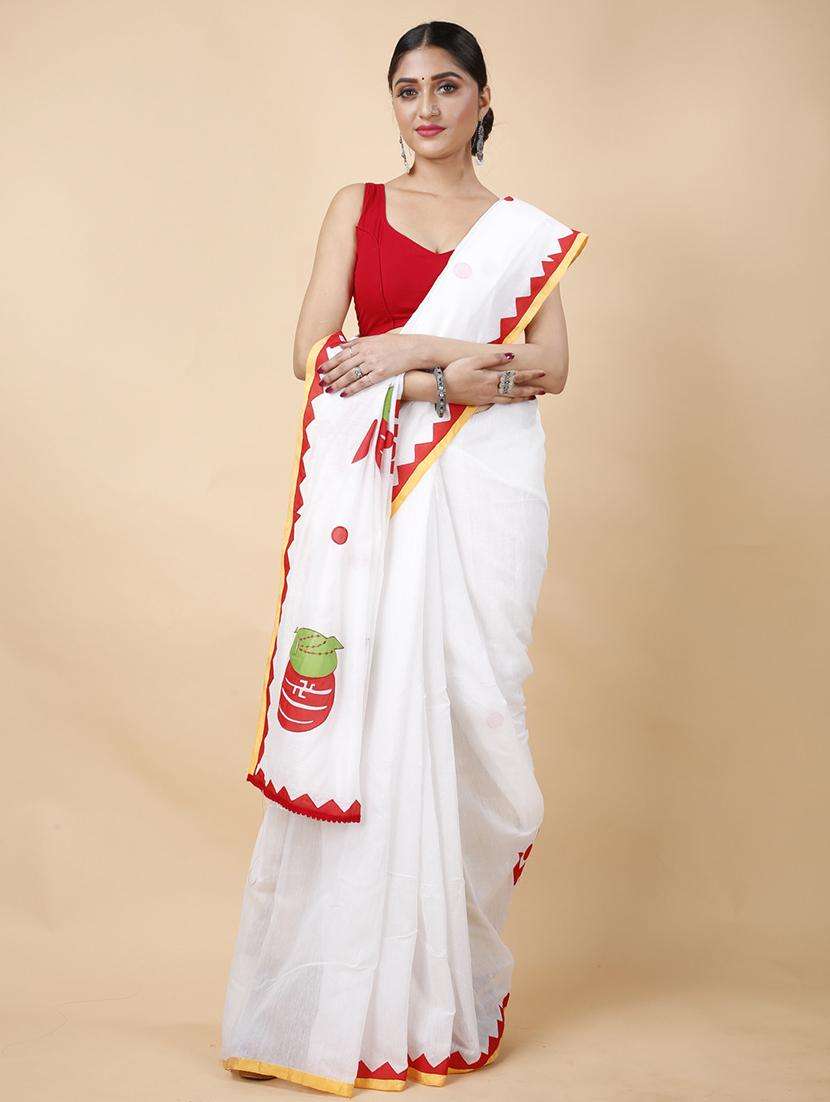 women solid with work handloom saree - 22261492 -  Standard Image - 3