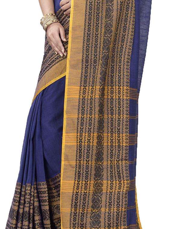 women solid with bordered handloom saree - 22261499 -  Standard Image - 3
