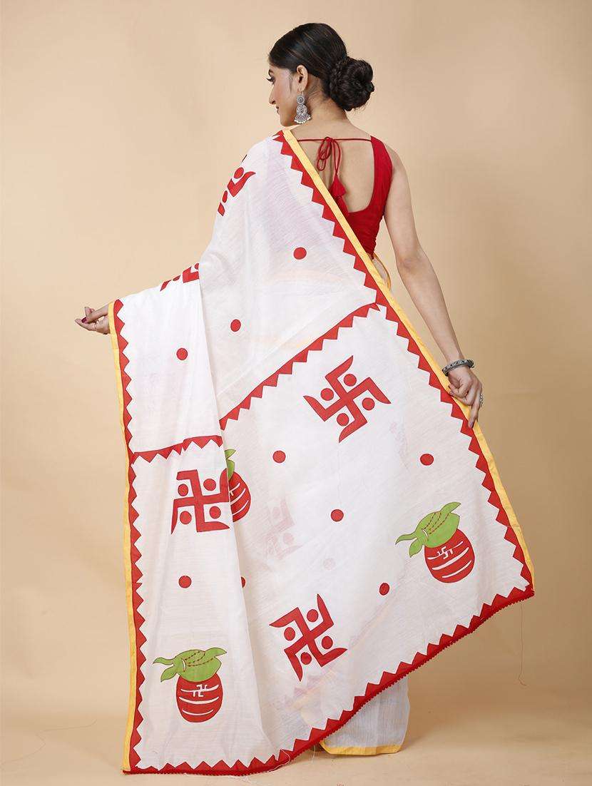 women solid with work handloom saree - 22261584 -  Standard Image - 3