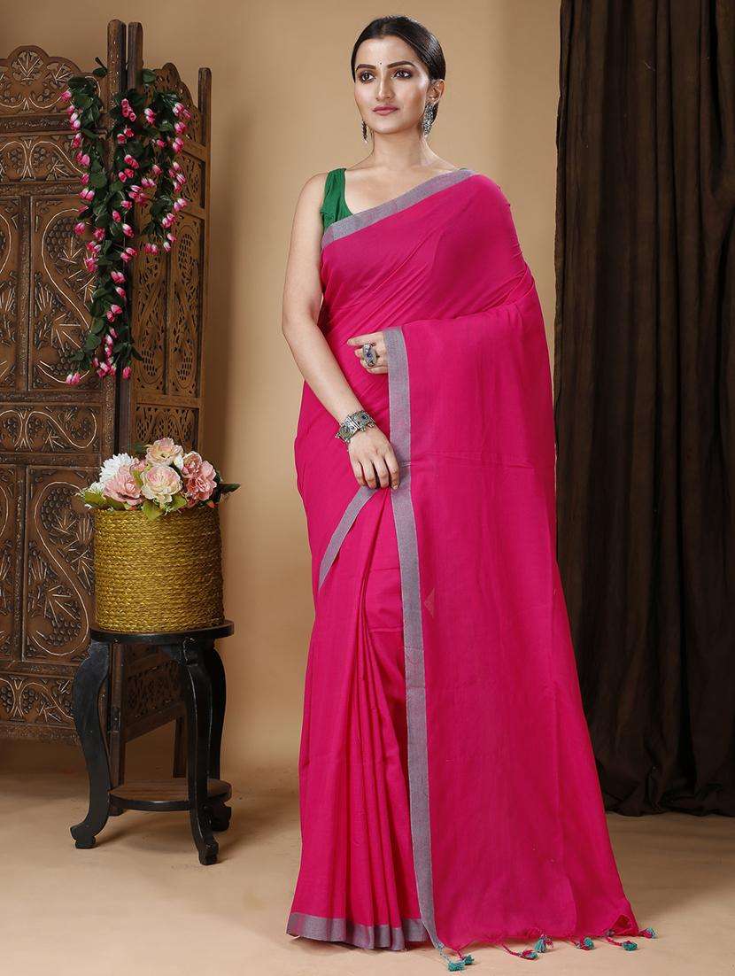 women solid plain saree with blouse