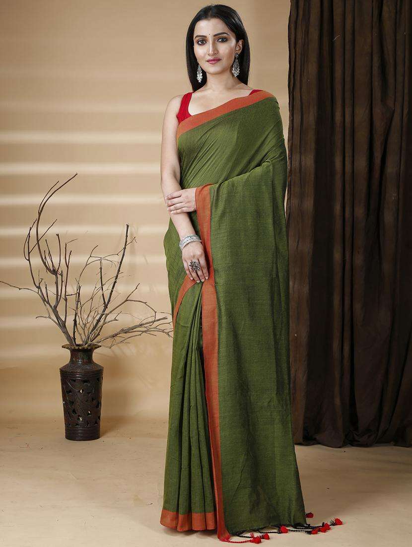 women solid plain saree with blouse