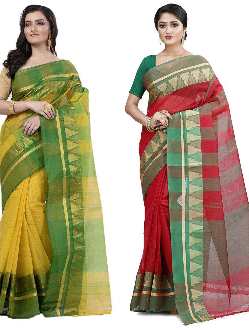 women pack of 2 self design handloom saree