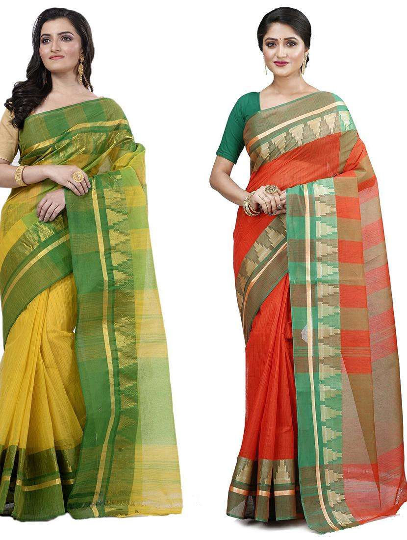 women pack of 2 self design handloom saree