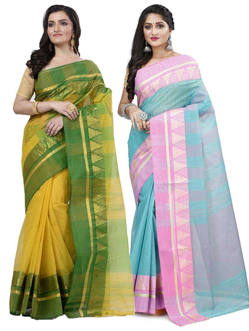 women pack of 2 self design handloom saree