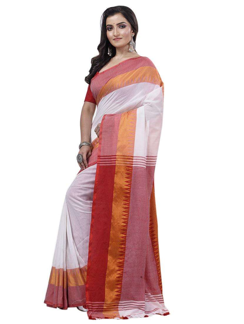 women solid with bordered saree with blouse